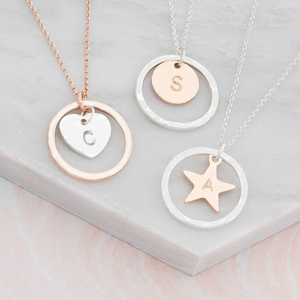 Gioielli di moda in acciaio inossidabile collana a catena in argento cerchio con cuore stella inciso <span class=keywords><strong>nome</strong></span> iniziale collana per le donne - Product Image 1