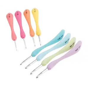 8 Cái Ergonomic Nhôm Đan Kim Nhựa Xử Lý Crochet Needles Kit Áo Len Dệt Công Cụ Đan