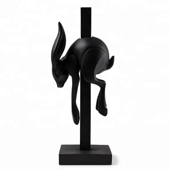 custom made single color gloss painting polystone art figure custom all black rabbit art figure for toy artist