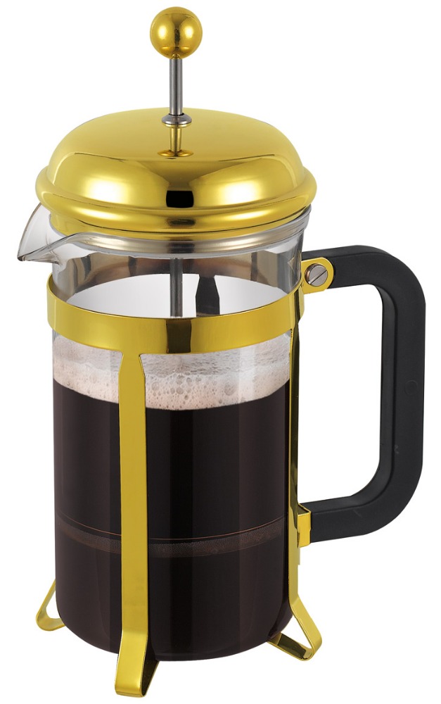 350ML Gold Plating And Copper Plating French Press Bamboo Handle /glass coffee pot