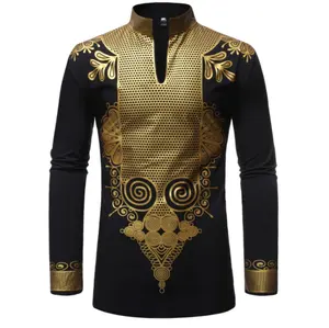 C11371a camisas masculinas de manga longa, africanas, tamanho grande, com gola, dashiki