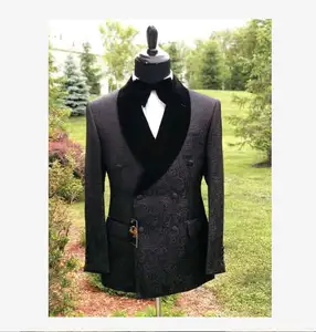 Bộ Tuxedo Tùy Chỉnh Của Chú Rể Đám Cưới Vải Jacquard Màu Đen Được Sản Xuất Riêng Biệt