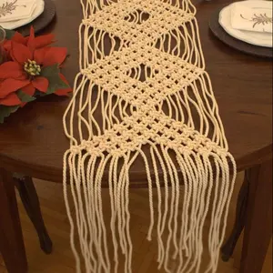 RT18012 Bohemia 100% Tenun Tangan Simpul Macrame Table Runner