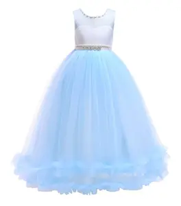 Vestido de princesa para meninas adolescentes, vestido azul da moda para festa, crianças, meninas adolescentes, 2018