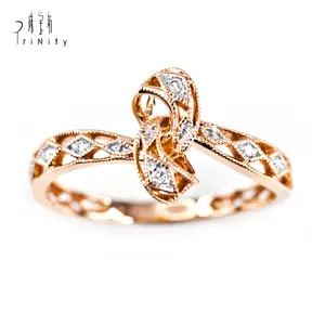 Bijoux Vintage 18K Rose Gold Diamond Ring With Real Diamond Délicat Patterns Design Fine Jewelry Wholesale