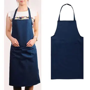 Lacivert renk pamuk Polyester şef önlüğü siyah mutfak işçiliği pişirme restoran pamuk erkekler kadınlar ayarlanabilir önlük