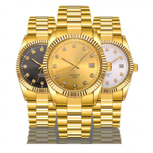 Montre pour homme en acier inoxydable de luxe tendance, cadran en diamant soleil doré, calendrier de date, logo personnalisé, montre de qualité - Product Image 1