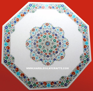 White Octagonal Inlay Marble Coffee Table Top - Product Image 1