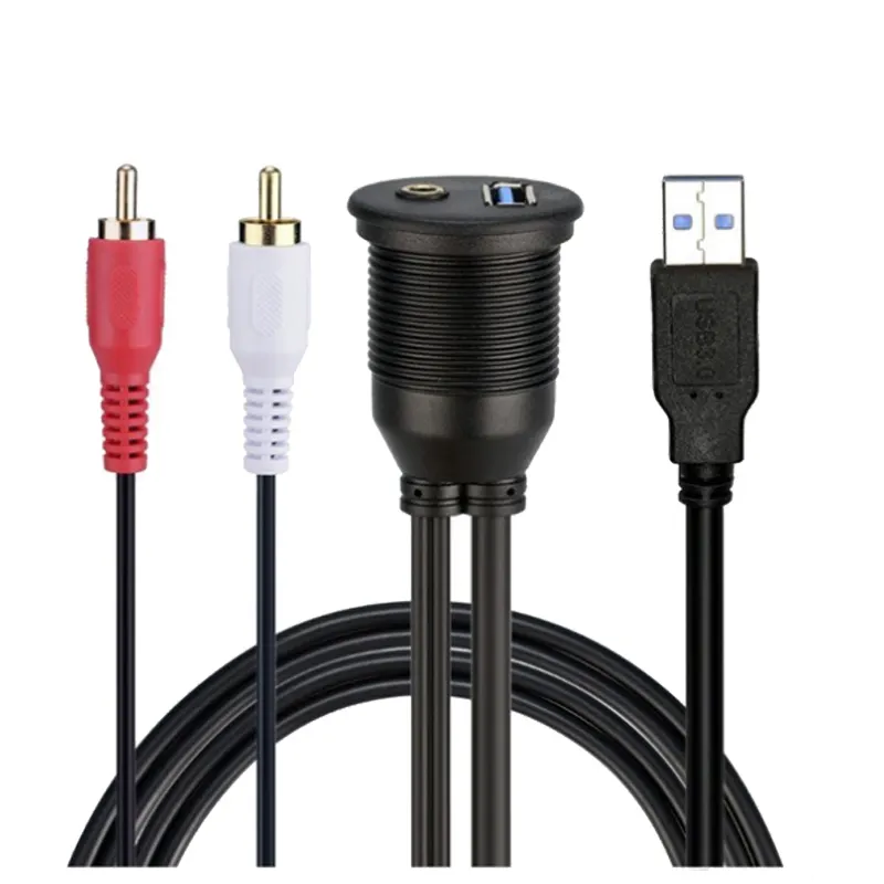 3.0 2.0 car panel mount round connector to mini micro female type a usb to male converter 2 rca extension AV aux audio cable