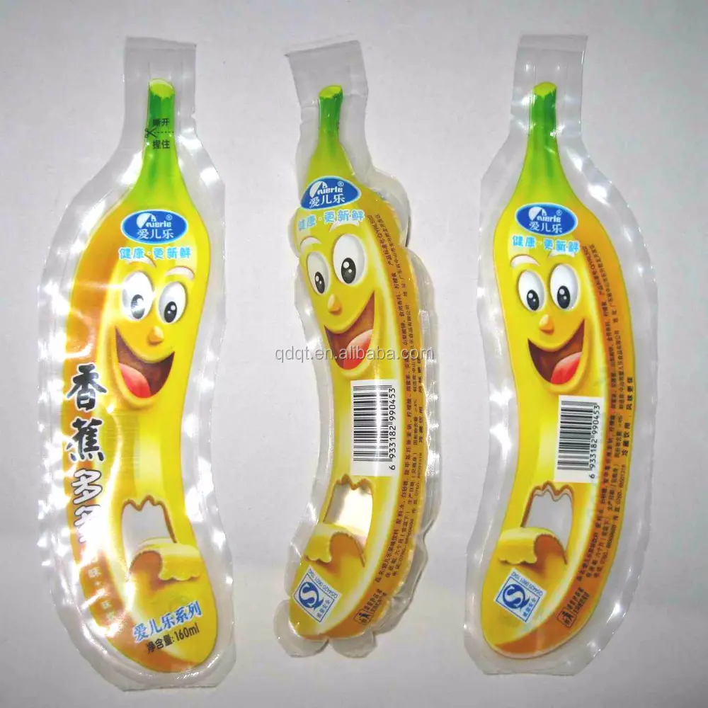 Qingdao Quantong banana shape juice packing bag with different volume
