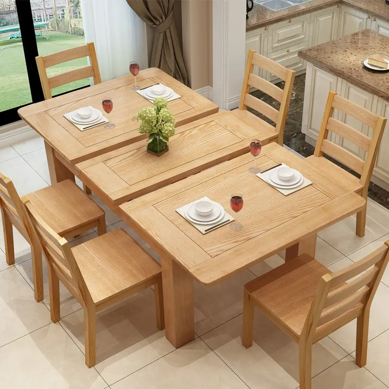 Table de cuisine réglable de meubles de famille de style classique simple Table à manger en bois pleine