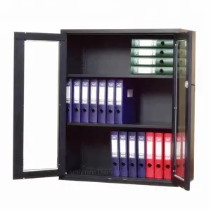 Metal small steel hanging files display cabinet with two glass doors