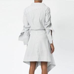 <span class=keywords><strong>Manga</strong></span> larga asimétrico Hem Camiseta estilo mujer algodón azul y blanco rayas camisa vestido YLDR213D - Product Image 4
