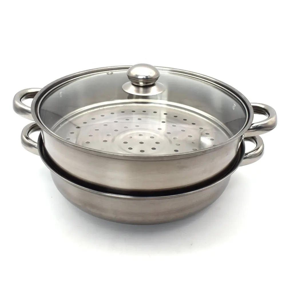 28Cm 2 Tingkat Stainless Steel Makanan Steamer Pot Sayuran Cooker Peralatan Masak Tutup Kaca Hot Pot Cooker Alat Aksesoris Dapur