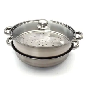 Olla de vapor de acero inoxidable para alimentos, olla de cocina para vegetales, tapa de vidrio, utensilios de cocina, accesorios de cocina, 28cm, 2 niveles