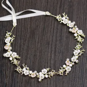 HS6101 flowers hair accessories women wedding Golden branch plastic pearls bridal hair accessories wedding jewelry