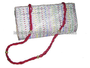 Handmade Beaded Clutch With <b>Red</b> Strap Cross Body Evening Party Bag Golden Embellished - Product Image 2
