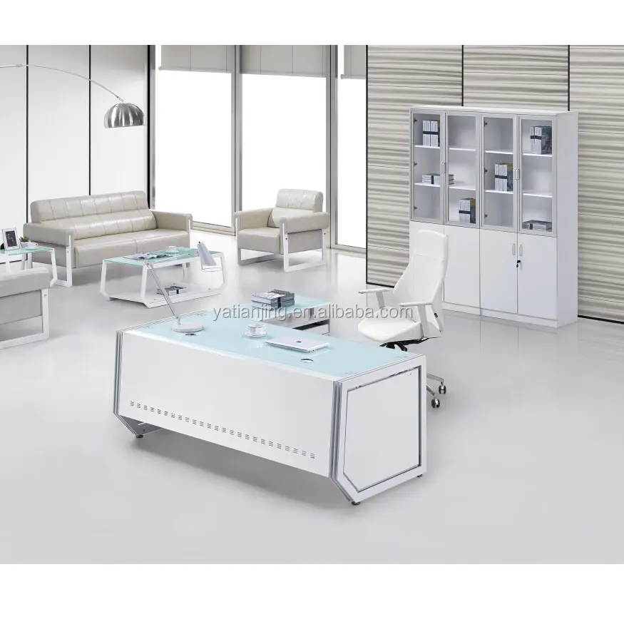 مصنع الجملة الأبيض مكتب عمل الحديثة تصميم مكتب عمل مكتب الزجاج أعلى مكتب