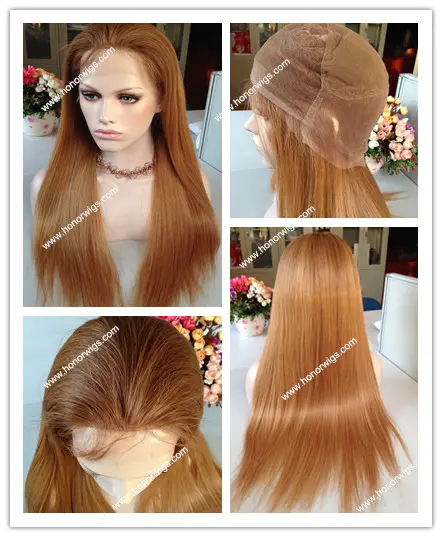 F833 Honor full lace wig 24inches virgin remy hair #2780 ombre tone color beautiful brown color No2 silky straight hair wigs