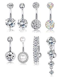 Set di 8 Anelli per <span class=keywords><strong>Ombelico</strong></span> in Acciaio Inossidabile 316L con Zirconi e Perle, Gioielli Sexy per Piercing al Corpo da Donna, Pendenti per <span class=keywords><strong>Ombelico</strong></span> per Matrimonio - Product Image 1