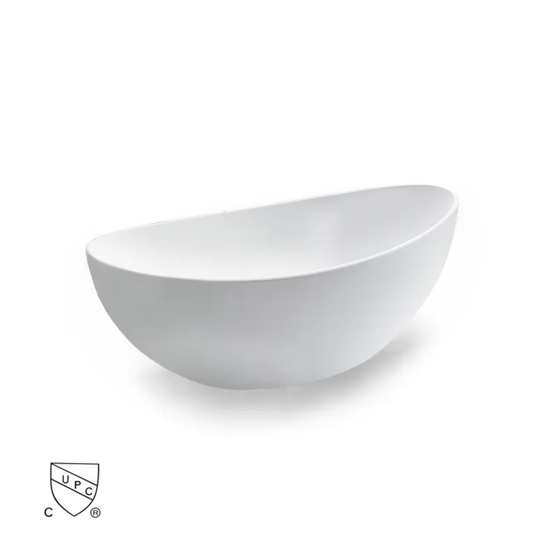 Discount price Eco-friendly material oval boat moon shaped design solid surface cast stone resin marble bathroom bathtub