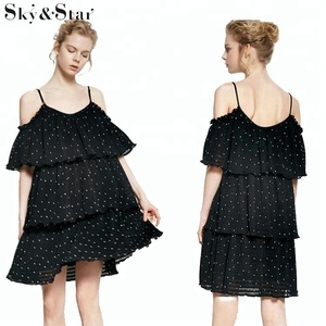 Más nuevo longitud de la rodilla <span class=keywords><strong>tres</strong></span> capas tela de lunares del vestido del hombro - Product Image 1