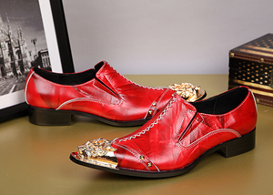 Zapatos de vestir de estilo coreano para <span class=keywords><strong>hombre</strong></span>, mocasines de cuero rojo con punta puntiaguda de Metal, NA046 - Product Image 2