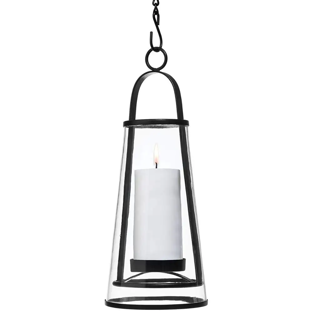 Farol de vela de Metal colgante negro cubierta de Patio moderno decorativo