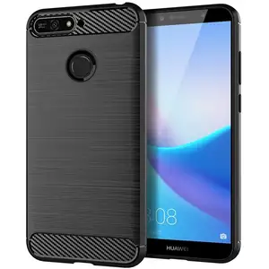 Carbon Fiber Shockproof Soft TPU Back Cover mobile Phone Case For Huawei Y6 Prime 2018