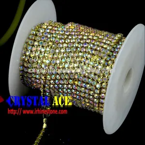 Maschine geschnitten chaton ss12 Kristall AB Strass Gold Tasse Kette Strass