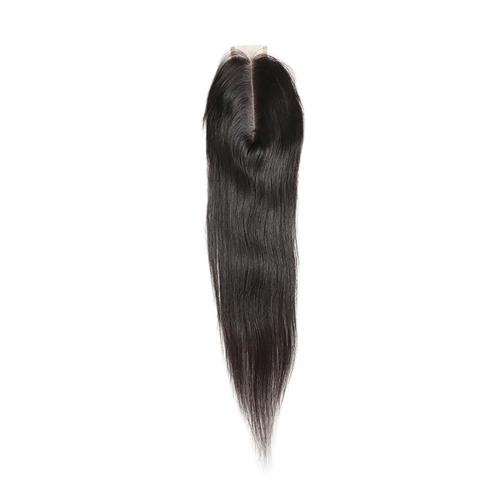 Huashuo cabelo humano liso kim k, cabelo humano 2x6 polegadas, 6 a 20 polegadas, cor natural, parte médio, marrom, suíça, fecho