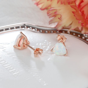 925 Sterling Silver Rose Gold Plated Heart Cut <strong>Opal</strong> Stone Factory Price <strong>Opal</strong> <strong>Earrings</strong> - Product Image 5