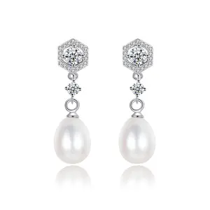 Dangle Earrings CZCITY New Design Freshwater Cultured Pearl Drop Earrings Fashionable Elegant Dangle Earring 925 Sterling Silver Jewelry