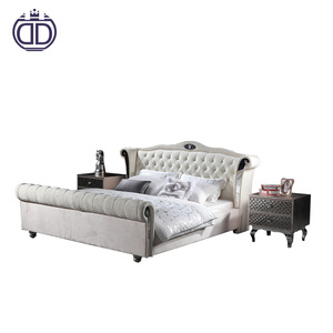 Italia moderno cama muebles de dormitorio tamaño king tamaño cama moda blanco botón tela tufted cama suave - Product Image 1