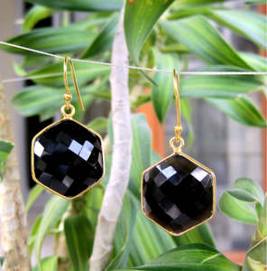 925เงินสเตอร์ลิงสีดำนิลพลอยทอง Vermeil ฝาต่างหู - Product Image 1