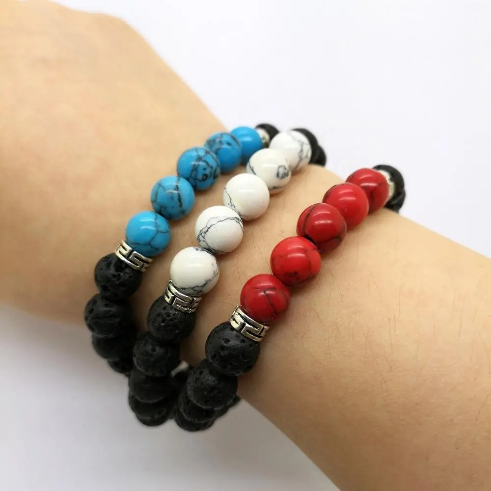 8Mm Authentieke Lava Kralen Essentiële Olie Diffuser Armband Wit Blauw Rood Howliet Turquoise Yoga Kralen Armband