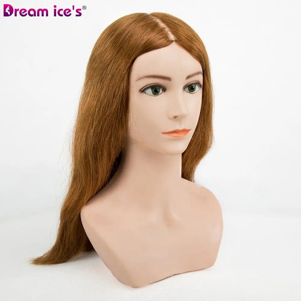 ドリームアイスのサロンロングヘアマネキントレーニングヘッド、クランプ付き、理髪人形肩付きの本物の人間の髪のマネキン