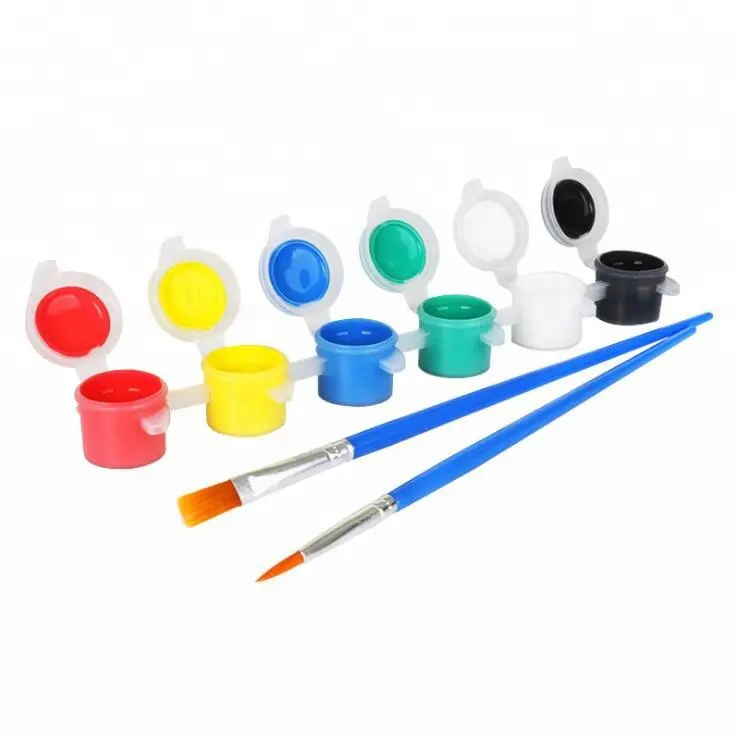 Pots de peinture en acrylique, 10 pièces, 3ml, 6 couleurs différentes, 2 pinceaux inclus