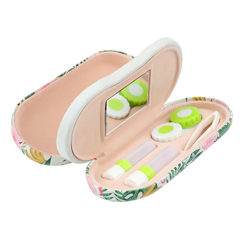 Duel Glasses Case - contact lens case Double Layer Clamshell Hard Protective Case with Soft Felt Interior with Built-In Mirror