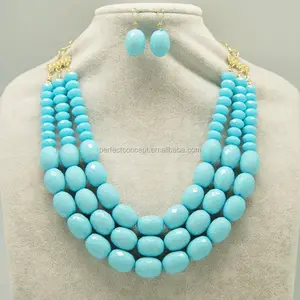 Handmade Chunky Acrylic Beads Fashion Necklace Blue Black Ivory Beads Necklace Beads Statement Necklace