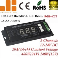 Decodificador LED DMX512 de Voltaje Constante de 12-24 V CC con Pantalla de Tubo Digital RGB+CCT de 5 Canales DE8238