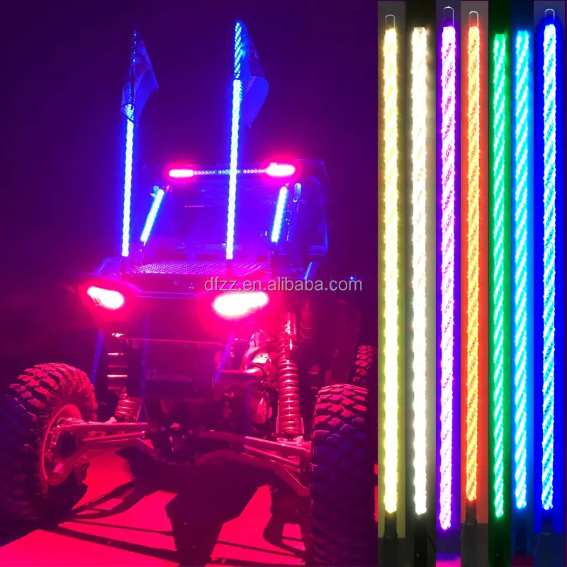 Atv/utv RGB เปลี่ยนสีไร้สายรีโมทคอนโทรล LED แส้แสง