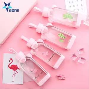 Promotional Gift 350ML Sweety Water Bottle Cute Flamingo Cactus Glass Milk Bottle For Water Portable Girl Student Water Kettle