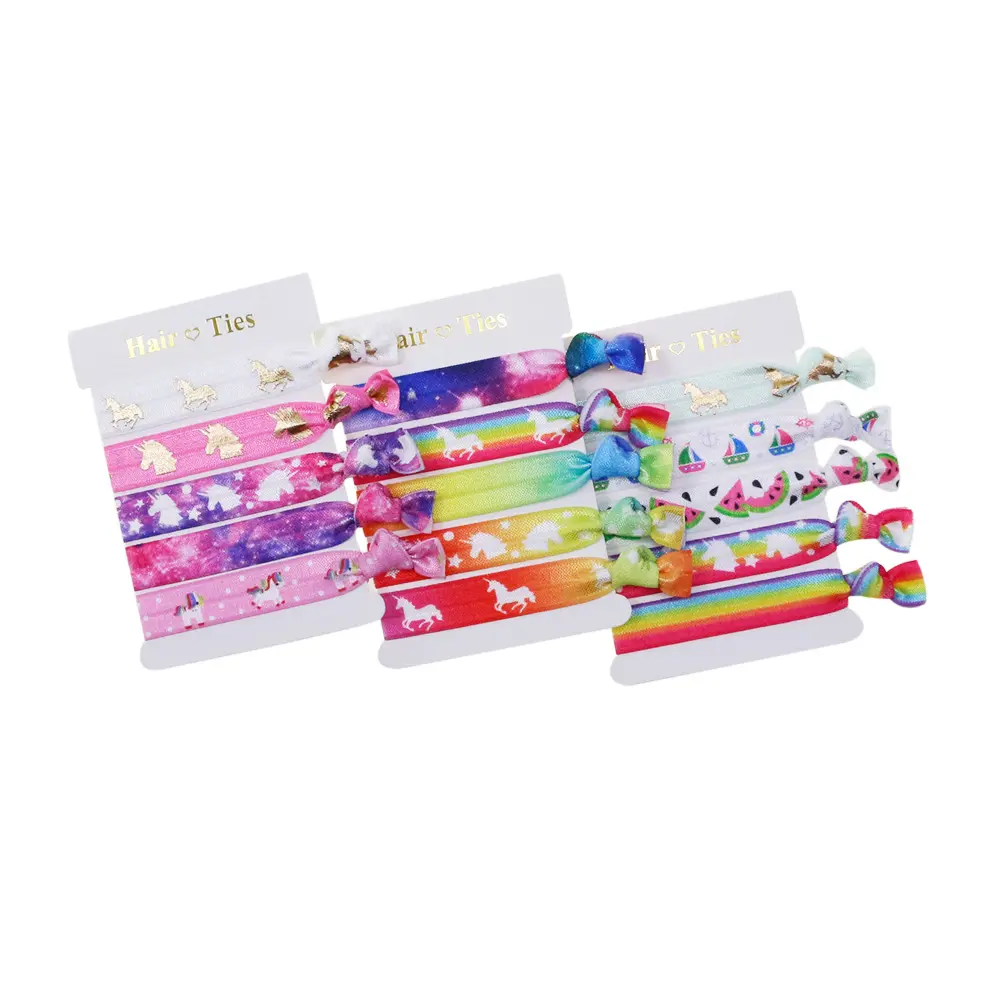 5 pcs/set unicorn printed elastic rainbow colors hair tie for girl ponytail holders hair accessories