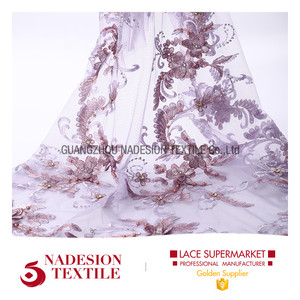 100% polyester africaine george tissu avec des pierres pêche - Product Image 5