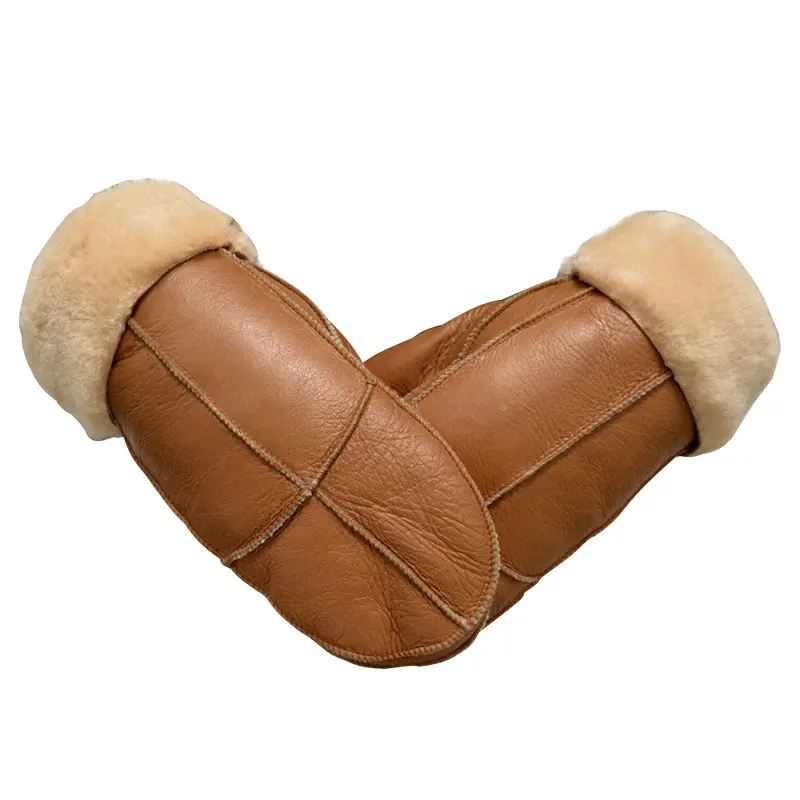 Fur Mittens Womens Sheepskin Leather Fur Lined Gloves for Winter Fully Soft Shearling Inside Gloves Winter