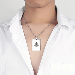 El más nuevo diseño hombres mujeres <span class=keywords><strong>Acero</strong></span> <span class=keywords><strong>inoxidable</strong></span> tarjeta cuadrada COLLAR COLGANTE naipes picas un collar colgante - Product Image 4