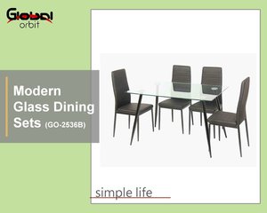 Mesa de comedor redonda de acero y vidrio templado, moderna - Product Image 2