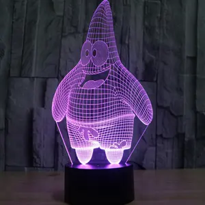 פטריק כוכב 3d מנורת בובספוג Squidward Tentacles לילה אור Led חידוש עיצוב הבית שולחן מנורת ילדי מתנה