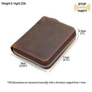 Marrone scuro In <span class=keywords><strong>Pelle</strong></span> di Cavallo Pazzo Epoca Fatti A Mano <span class=keywords><strong>Piccolo</strong></span> In <span class=keywords><strong>Pelle</strong></span> Raccoglitore Della Moneta RFID In <span class=keywords><strong>Pelle</strong></span> Con Zip Portafogli Con Coin Pocket - Product Image 2